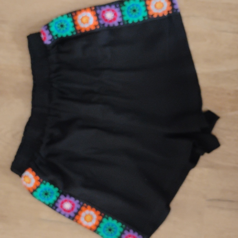 Cupshe Black Shorts with Colorful Crochet Accents